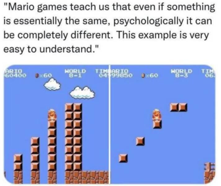 funny and cool pics - super mario bros - "Mario games teach us that even if something psychologically it can is essentially the same, be completely different. This example is very easy to understand." Ario 60400 x60 0499850 Jx60 World Tim 83 063 World Tim