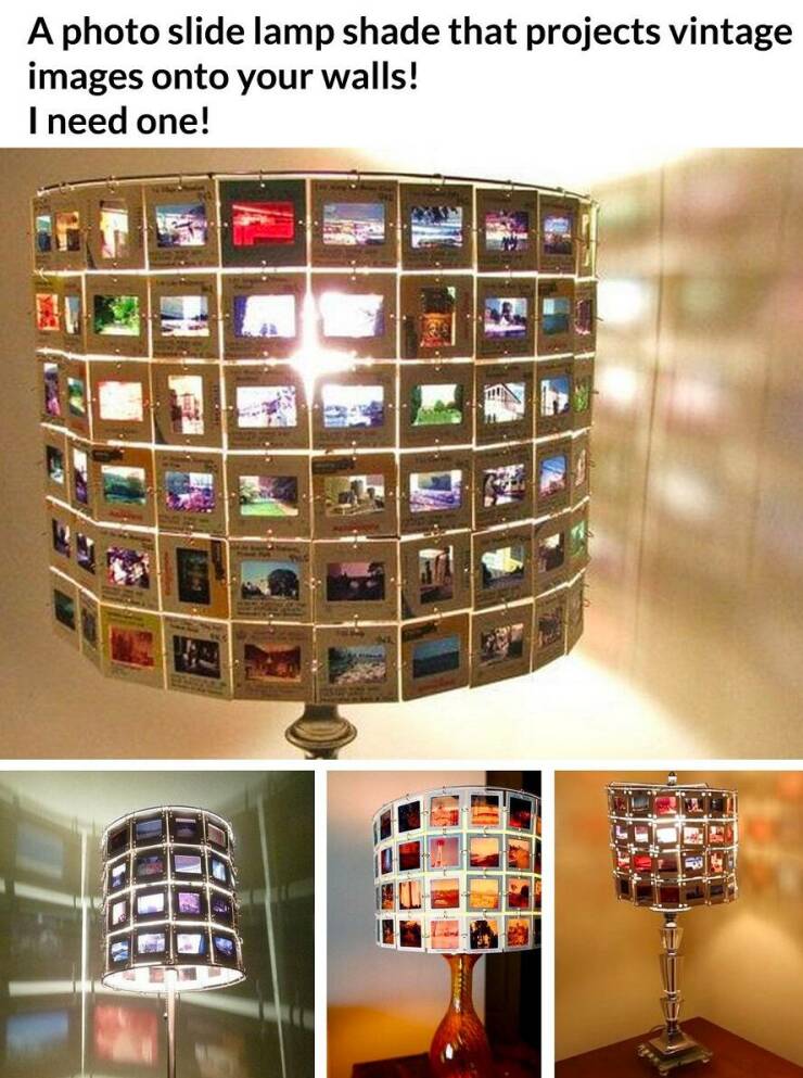 funny and cool pics - slide lamp shade - A photo slide lamp shade that projects vintage images onto your walls! I need one!