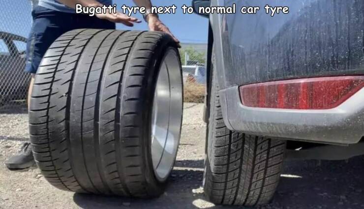 random pics - tread - Bugatti tyre next to normal car tyre