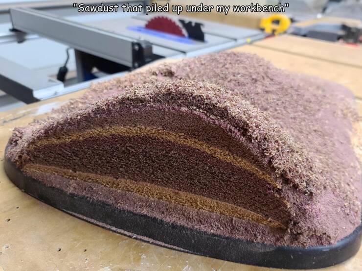 daily dose of randoms - chocolate cake - "Sawdust that piled up under my workbench"