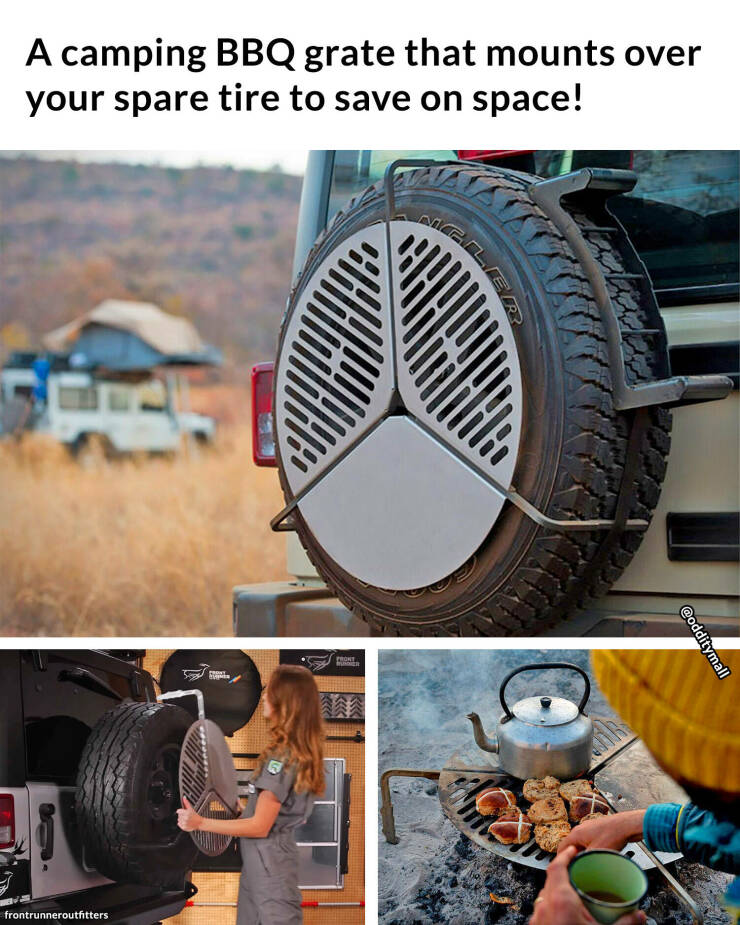 daily dose of pics and memes - tire - A camping Bbq grate that mounts over your spare tire to save on space! frontrunneroutfitters Rony Pront Under Ng Ler 190