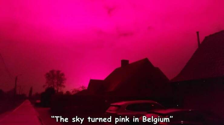 funny random pics and memes - sky - "The sky turned pink in Belgium"