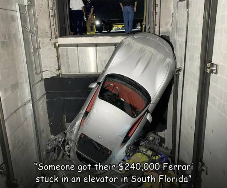 cool random pics - Ferrari S.p.A. - "Someone got their $240,000 Ferrari stuck in an elevator in South Florida"