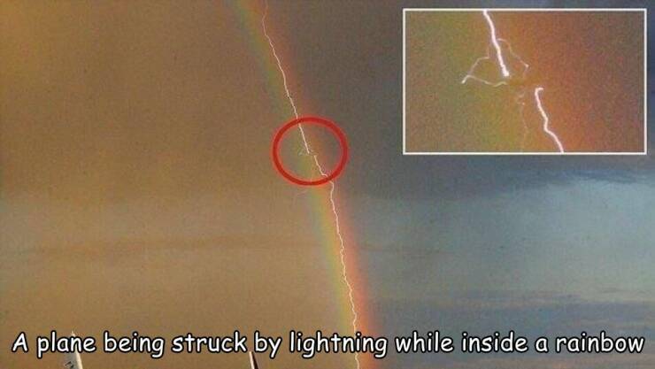 cool random pics - A plane being struck by lightning while inside a rainbow