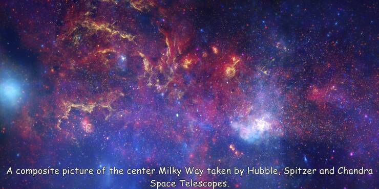 cool random pics - milky way galaxy - A composite picture of the center Milky Way taken by Hubble, Spitzer and Chandra Space Telescopes.