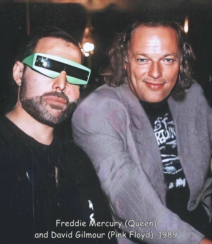 cool random pics - david gilmour freddie mercury - Freddie Mercury Queen and David Gilmour Pink Floyd, 1989