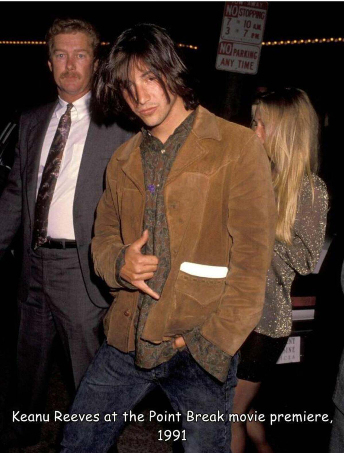 keanu reeves point break premiere - Away No Stopping 7 10 Am 3T 7 Pm No Parking Any Time Nt Ine ots Keanu Reeves at the Point Break movie premiere, 1991