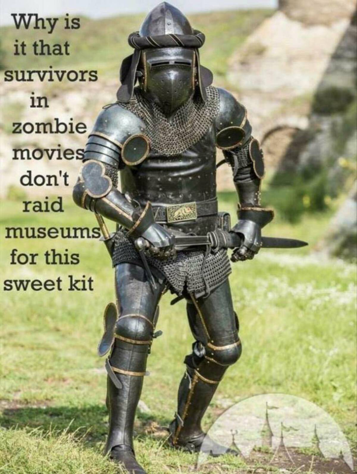 knight armor - Why is it that survivors in zombie movies don't raid museums for this sweet kit