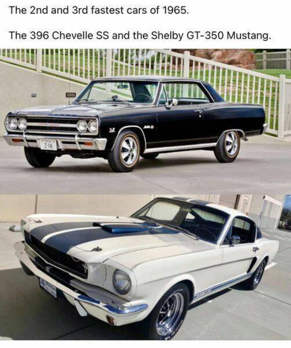 1965 chevy chevelle - The 2nd and 3rd fastest cars of 1965. The 396 Chevelle Ss and the Shelby Gt350 Mustang. 216 Radial