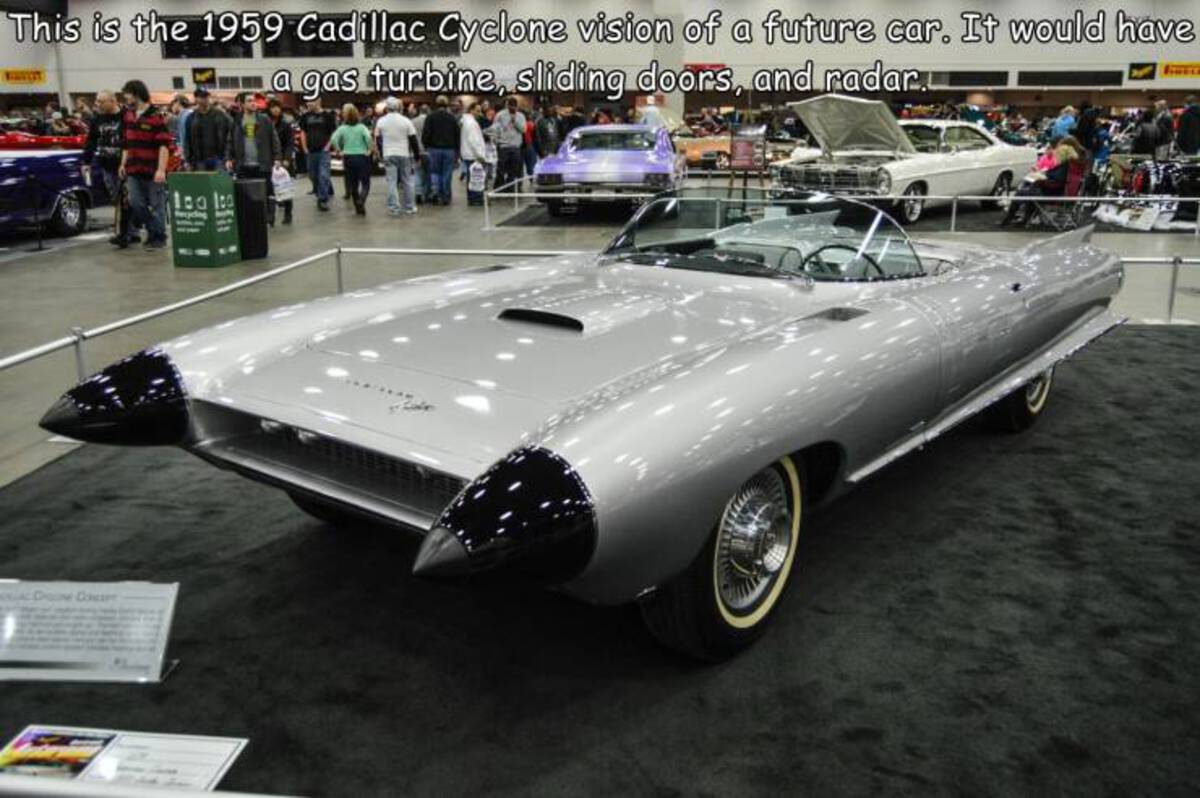 cadillac cyclone 1959 - This is the 1959 Cadillac Cyclone vision of a future car. It would have a gas turbine, sliding doors, and radar. Powell
