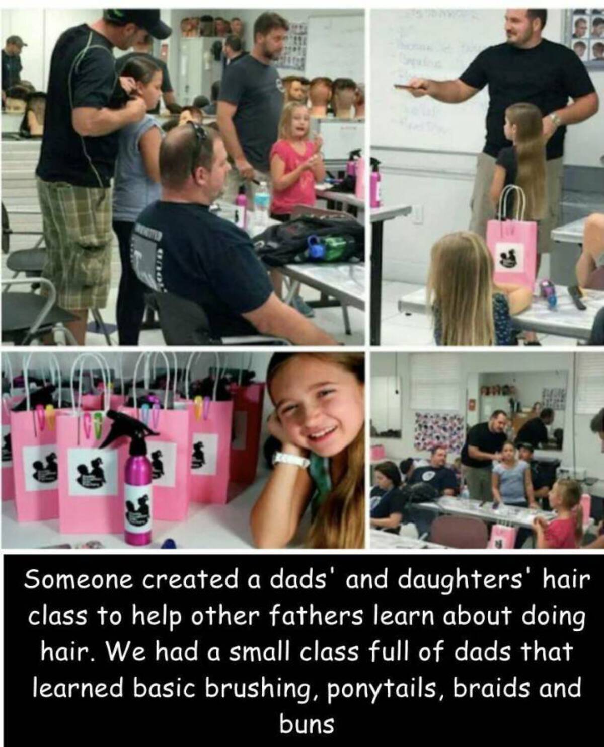 shoulder - Renited Ce Someone created a dads' and daughters' hair class to help other fathers learn about doing hair. We had a small class full of dads that learned basic brushing, ponytails, braids and buns
