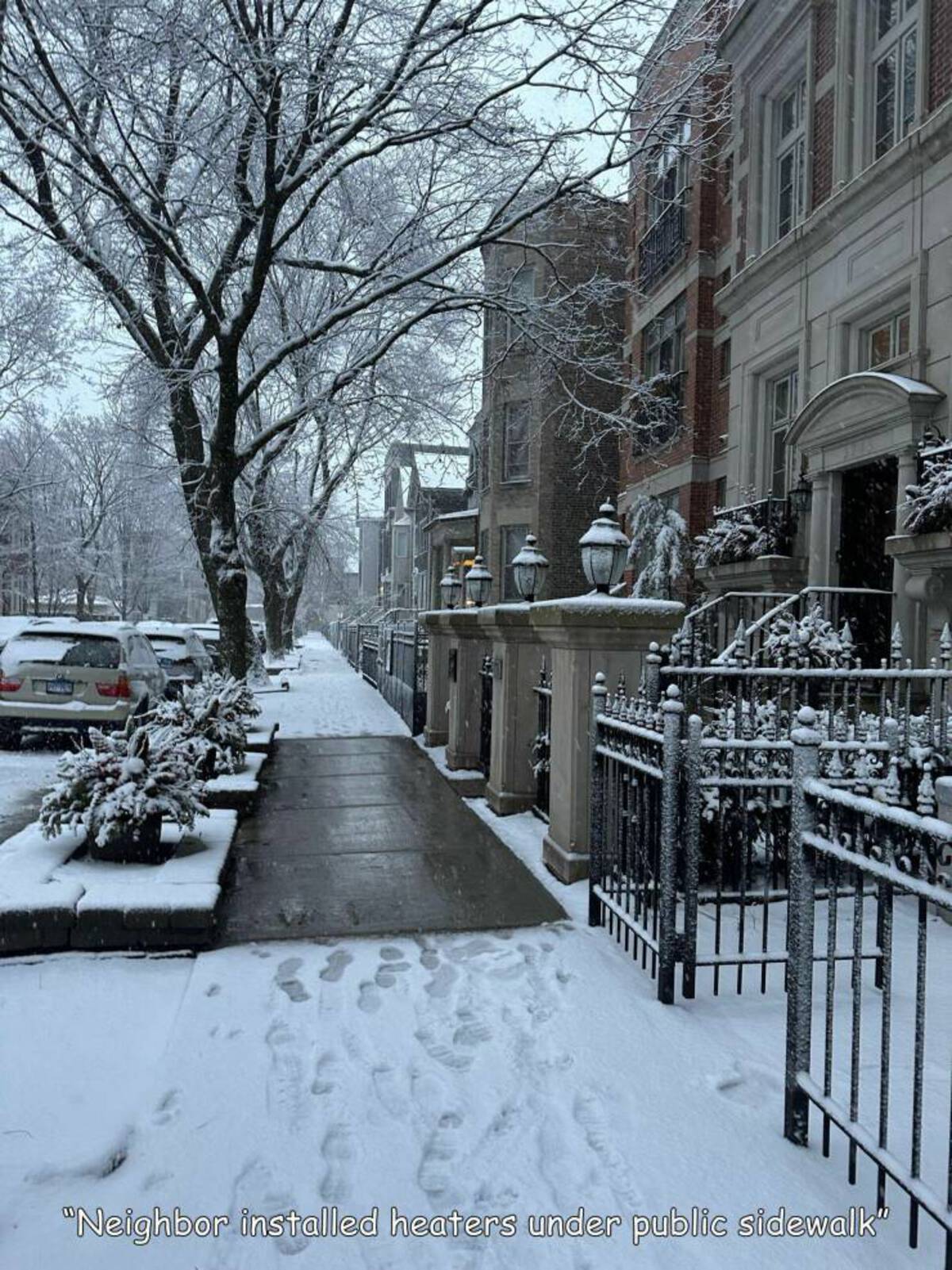 snow - "Neighbor installed heaters under public sidewalk"