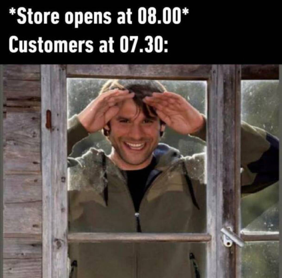photo caption - Store opens at 08.00 Customers at 07.30