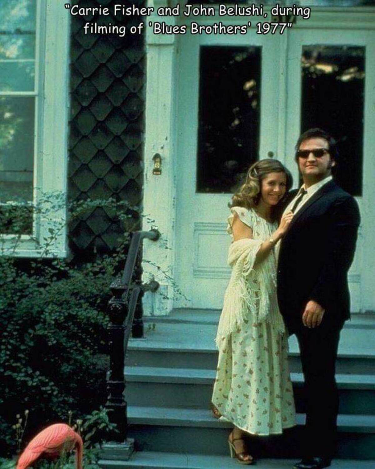 john belushi 1980 - Carrie Fisher and John Belushi, during filming of Blues Brothers' 1977"