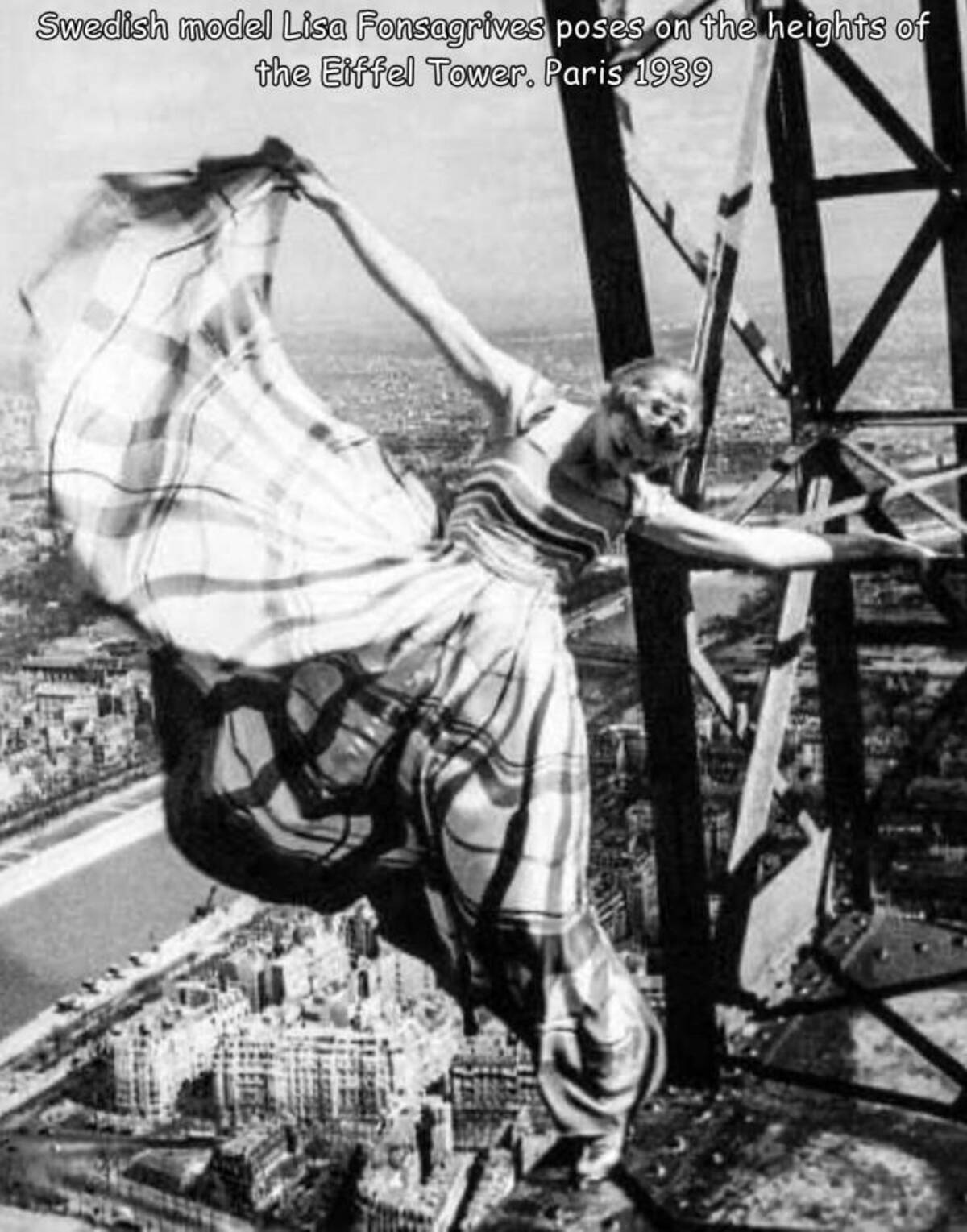 eiffel tower - Swedish model Lisa Fonsagrives poses on the heights of the Eiffel Tower. Paris 1939