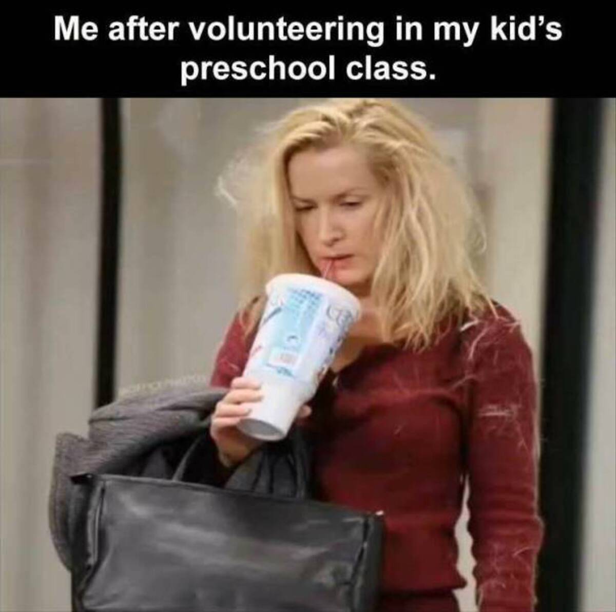 blond - Me after volunteering in my kid's preschool class.