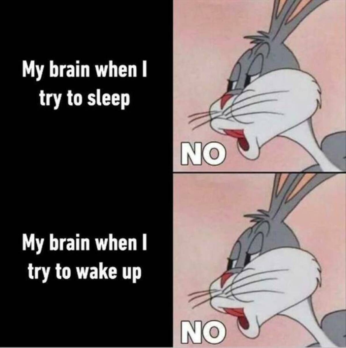 cartoon - My brain when I try to sleep My brain when I try to wake up No No