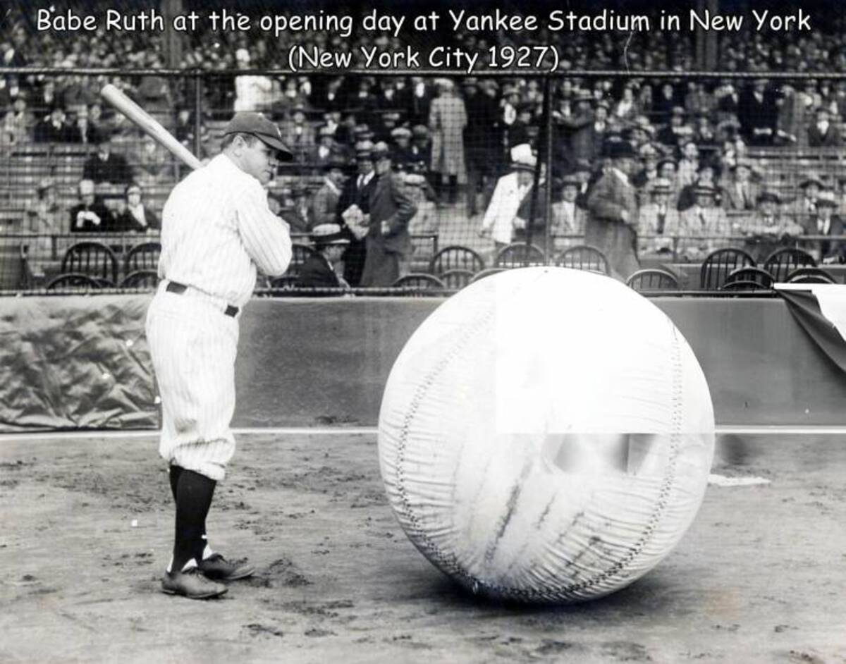 monochrome photography - Babe Ruth at the opening day at Yankee Stadium in New York New York City 1927.