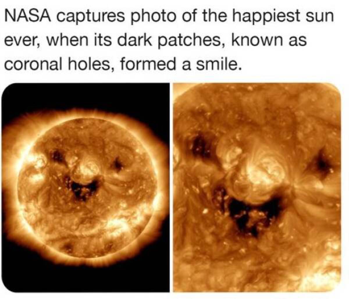 smiley sun nasa - Nasa captures photo of the happiest sun ever, when its dark patches, known as coronal holes, formed a smile.