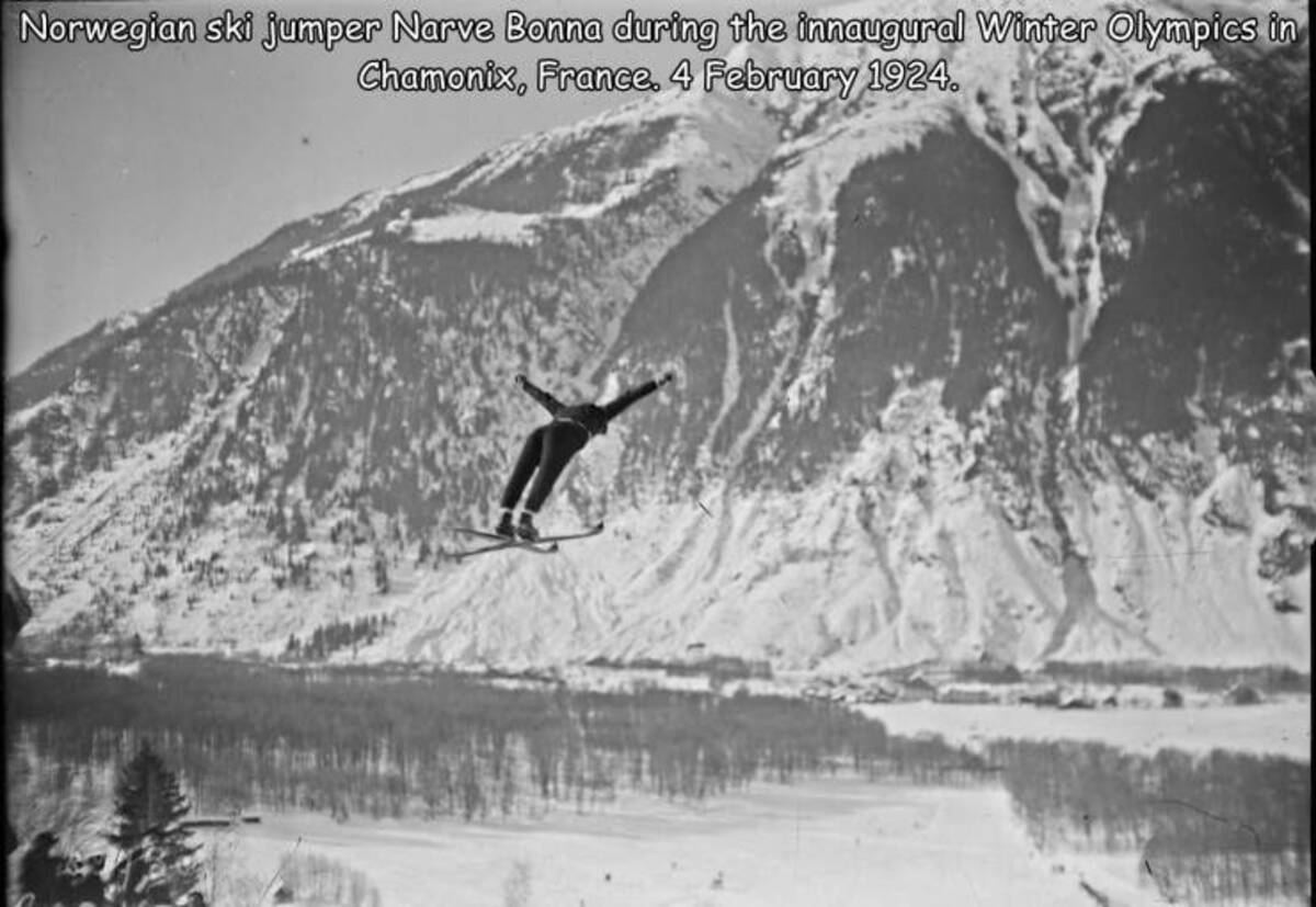 water - Norwegian ski jumper Narve Bonna during the innaugural Winter Olympics in Chamonix, France. .