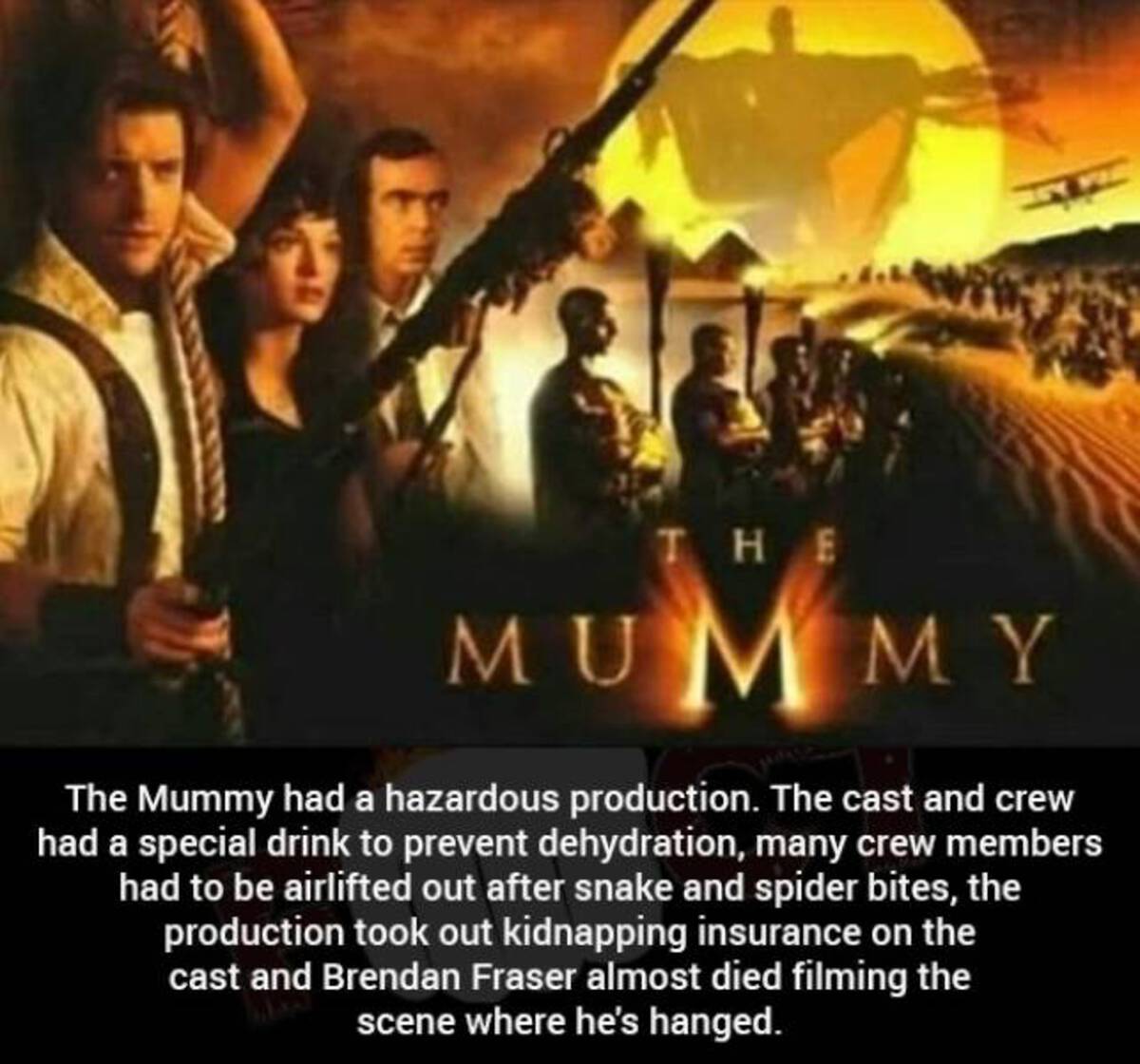 mummy movie poster - The Mummy The Mummy had a hazardous production. The cast and crew had a special drink to prevent dehydration, many crew members had to be airlifted out after snake and spider bites, the production took out kidnapping insurance on the 