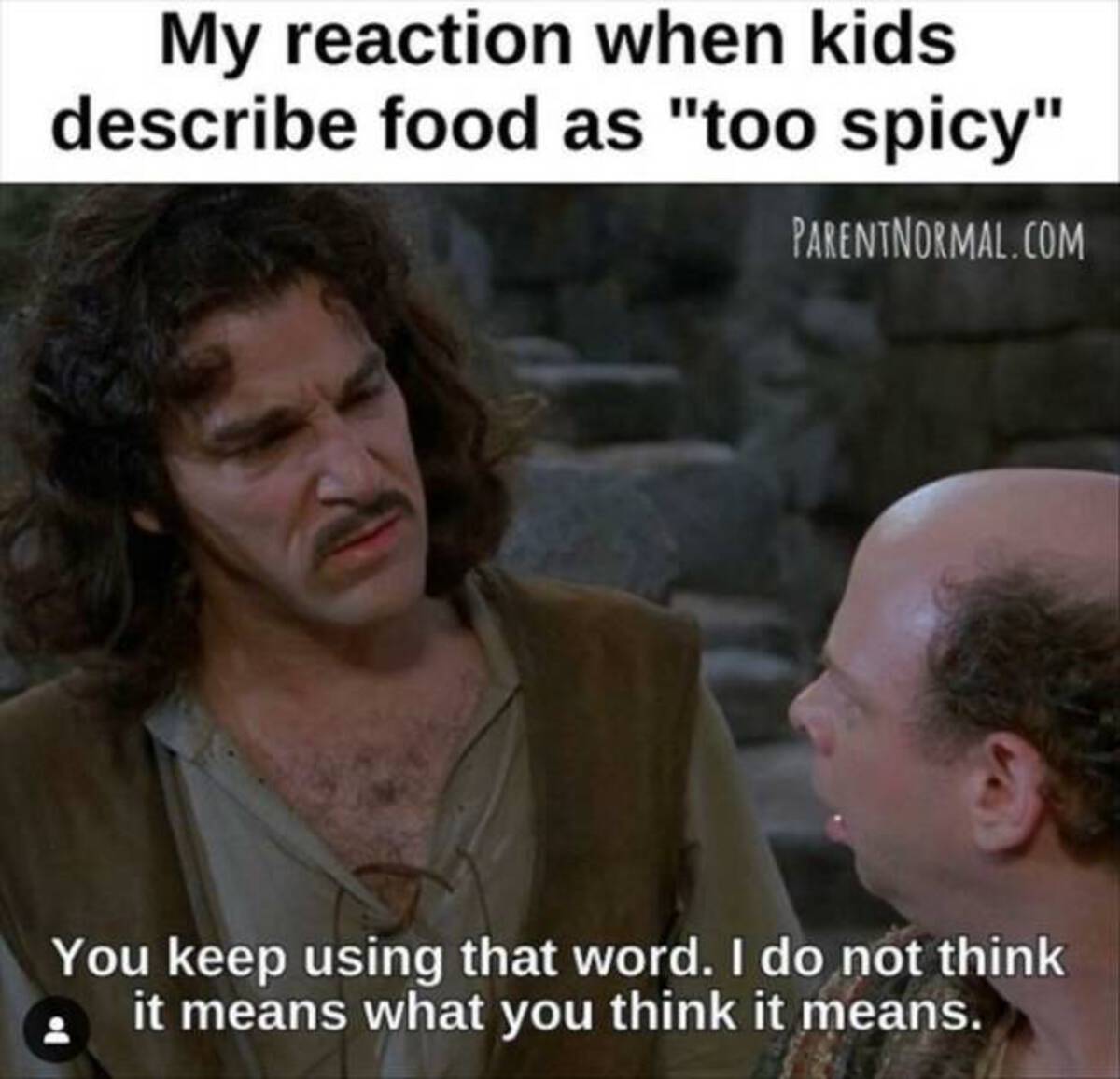 photo caption - My reaction when kids describe food as "too spicy" Parentnormal.Com You keep using that word. I do not think it means what you think it means.