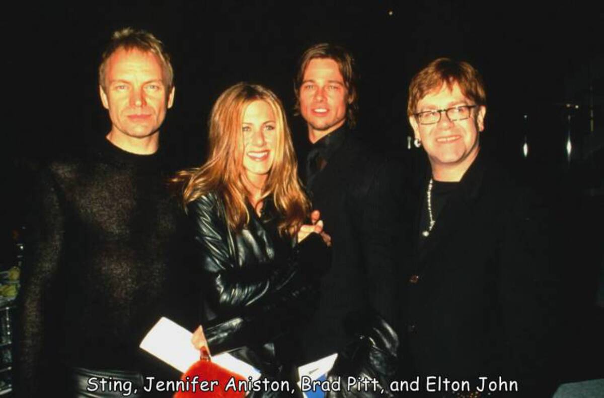 brad pitt elton john - Sting, Jennifer Aniston, Brad Pitt, and Elton John
