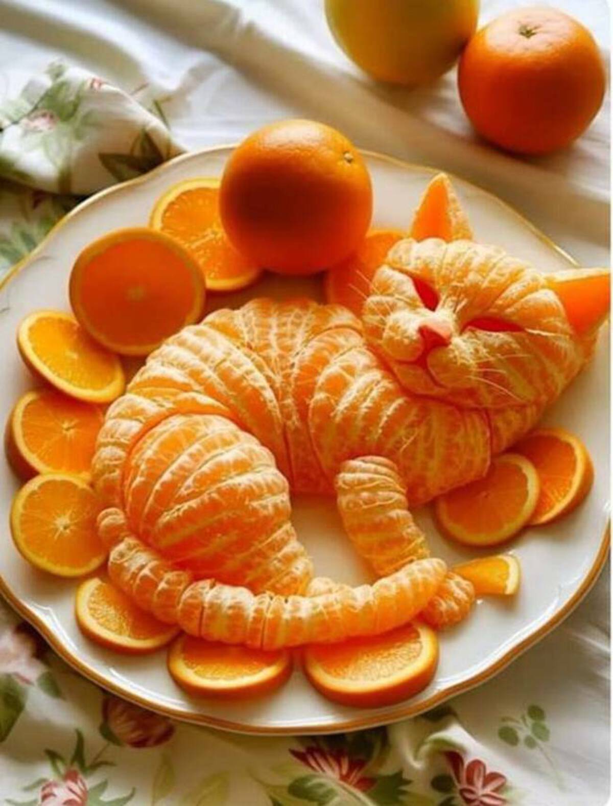 cat from orange fruit