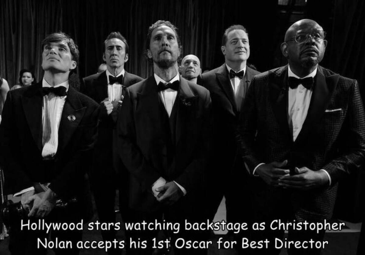 gentleman - Hollywood stars watching backstage as Christopher Nolan accepts his 1st Oscar for Best Director