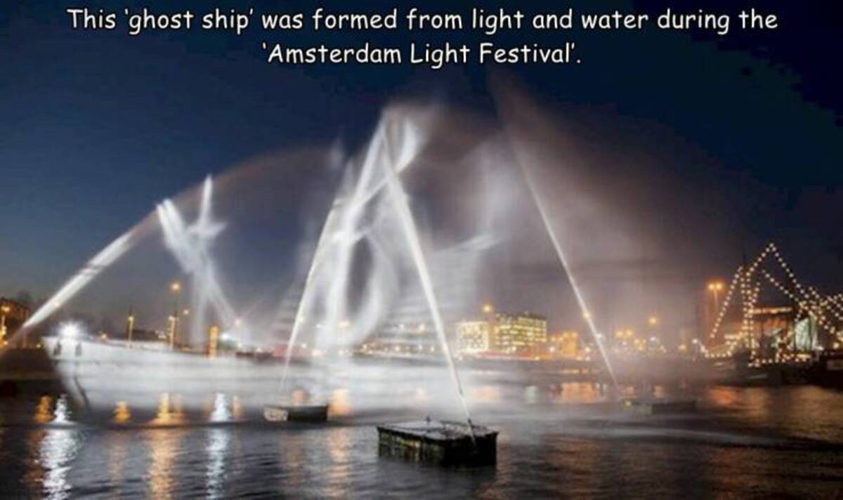 This 'ghost ship' was formed from light and water during the 'Amsterdam Light Festival'.