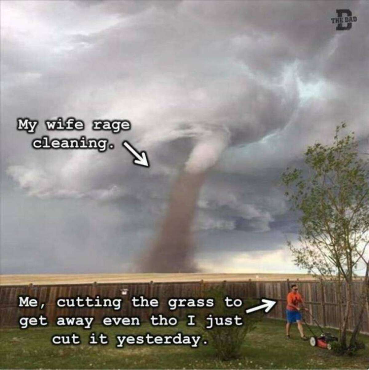 tornadoes alberta - My wife rage cleaning. Me, cutting the grass to get away even tho I just cut it yesterday. The Dad D