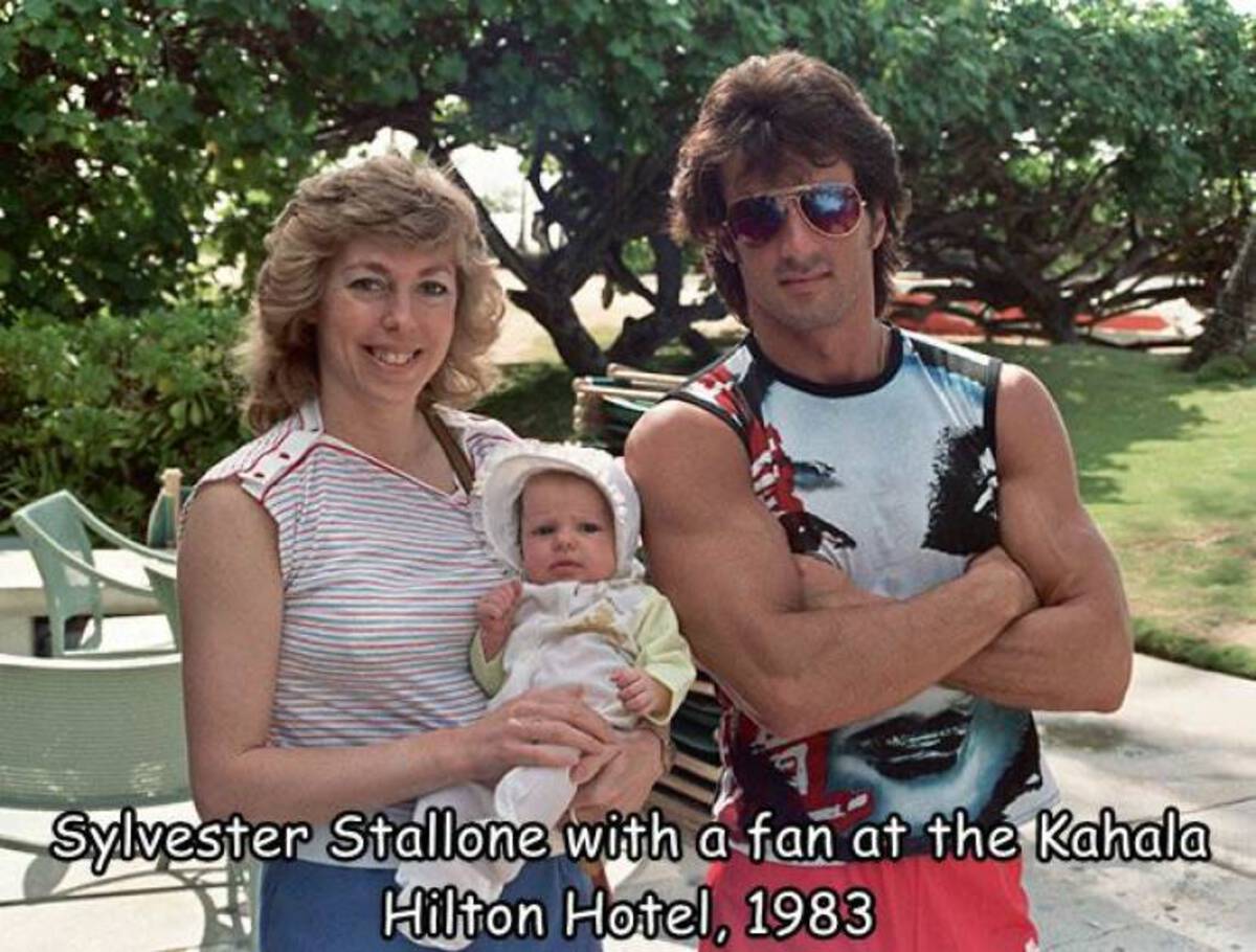 sylvester stallone hawaii - Sylvester Stallone with a fan at the Kahala Hilton Hotel, 1983