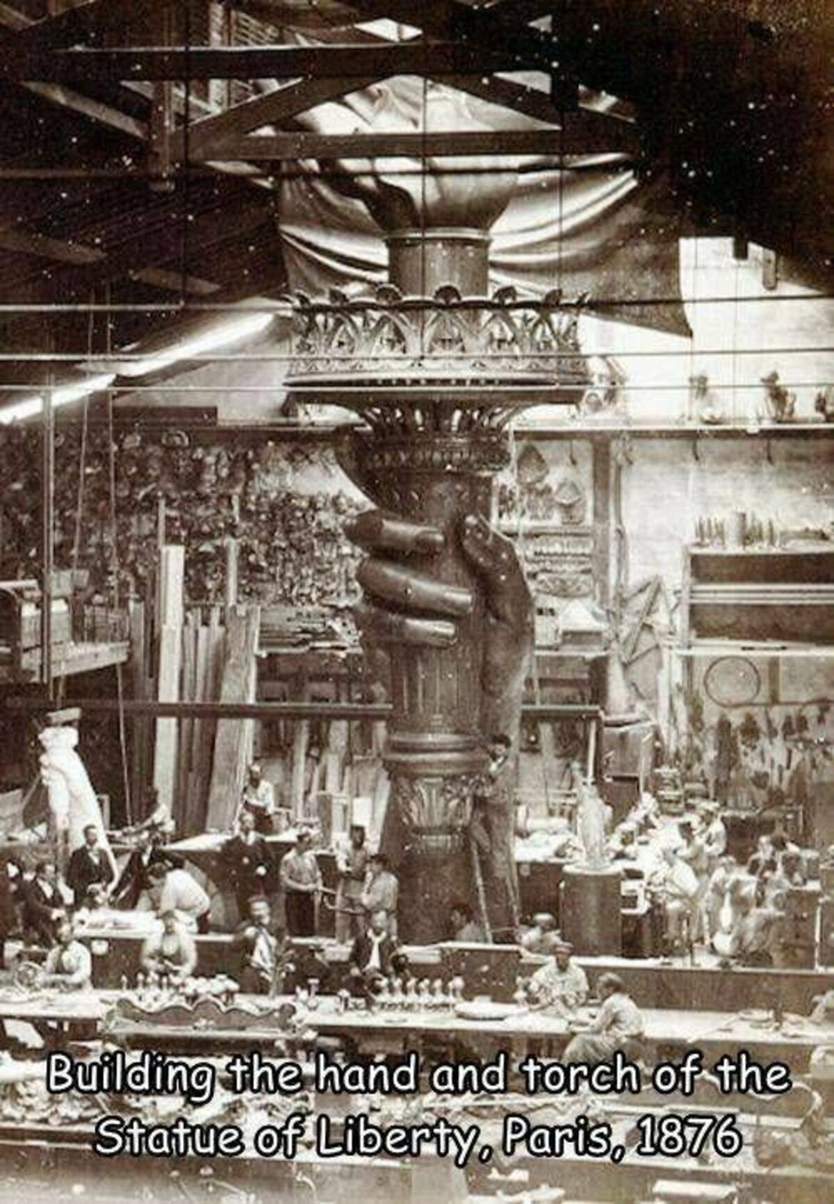 statue of liberty in paris 1886 - Building the hand and torch of the Statue of Liberty, Paris, 1876