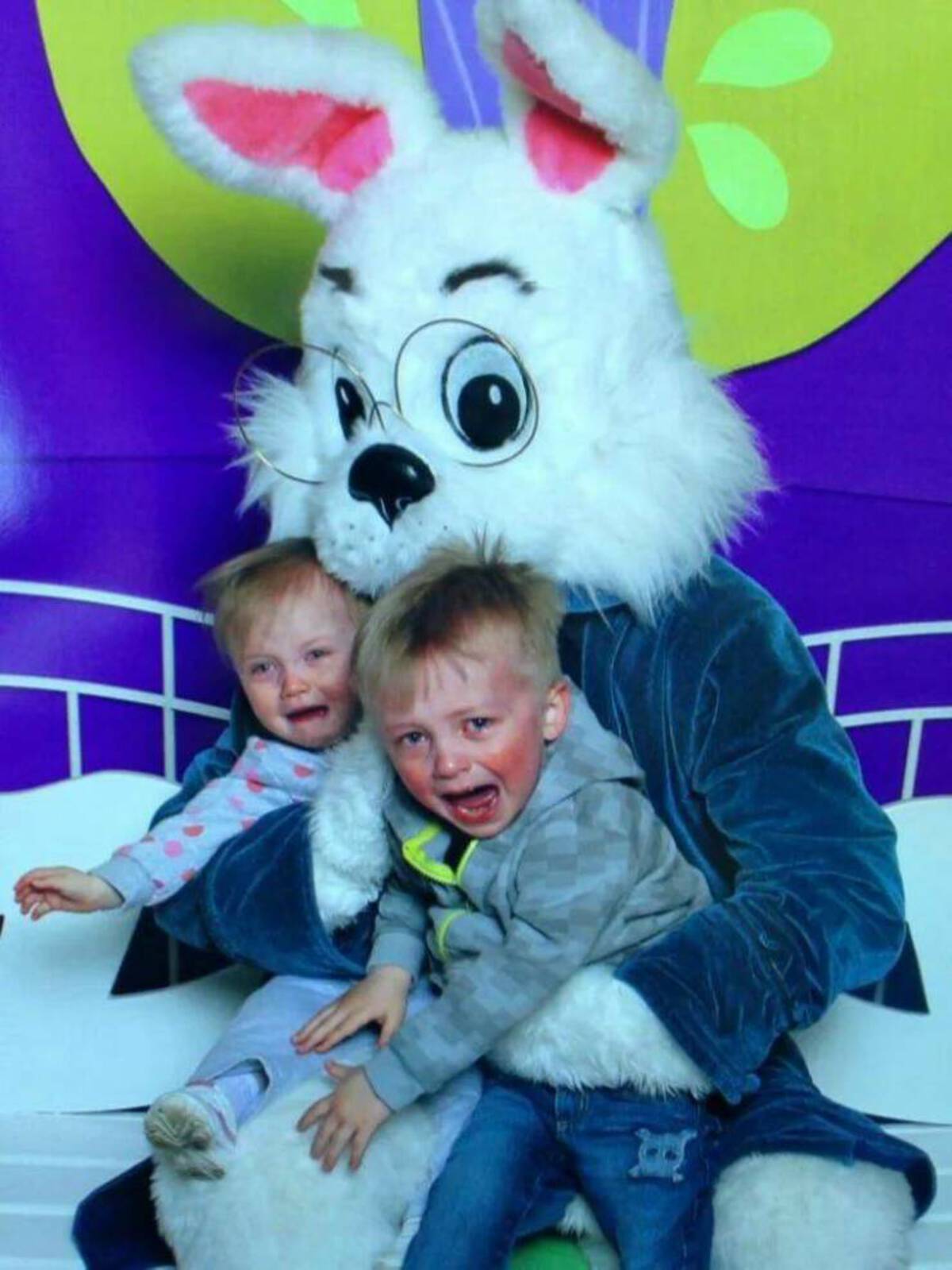 scared kids with easter bunny