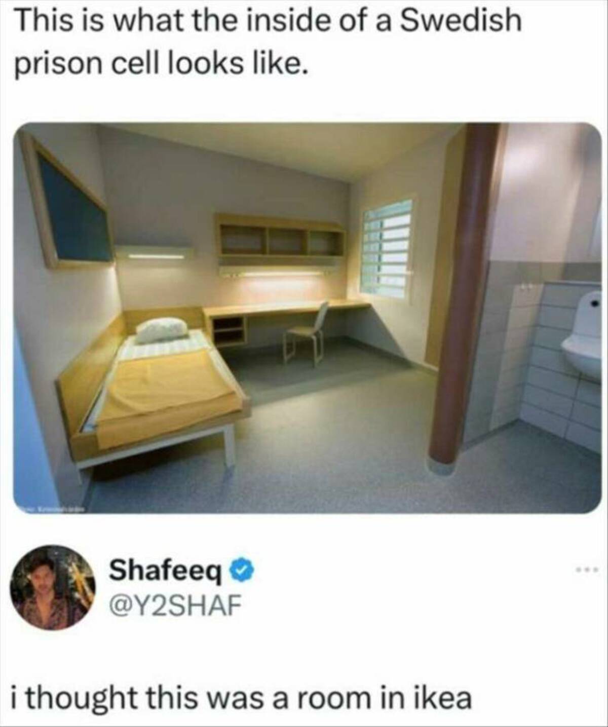 london apartment or swedish prison - This is what the inside of a Swedish prison cell looks . Shafeeq i thought this was a room in ikea