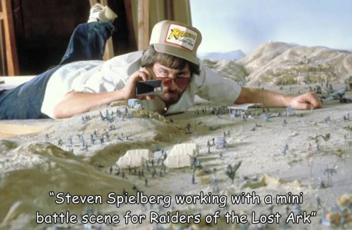 indiana jones raiders of the lost ark spielberg - "Steven Spielberg working with a mini battle scene for Raiders of the Lost Ark"