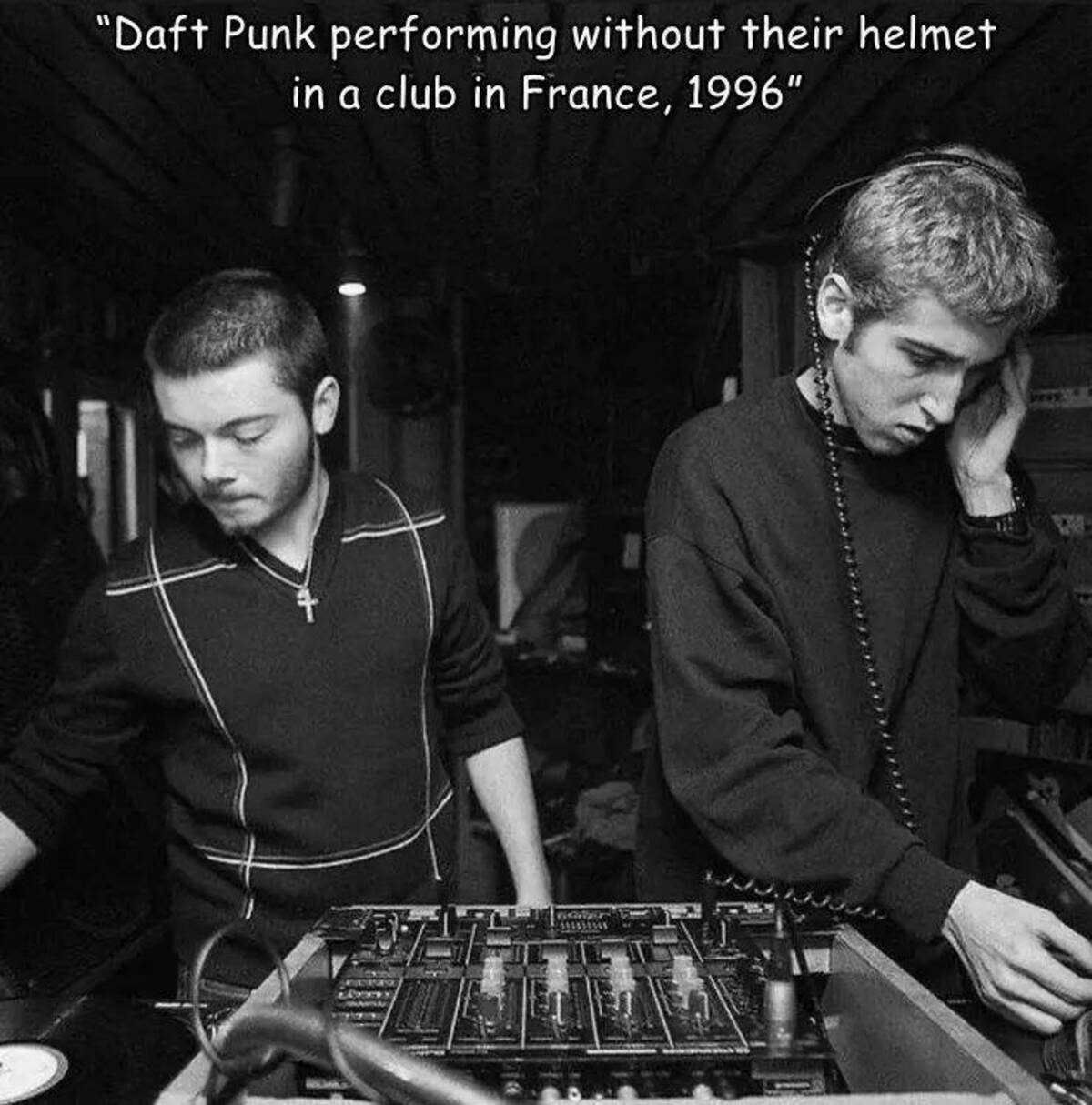 anfer daft punk - "Daft Punk performing without their helmet in a club in France, 1996"