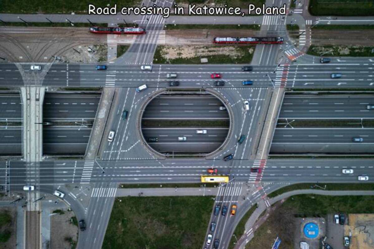transport hub - Road crossing in Katowice, Poland