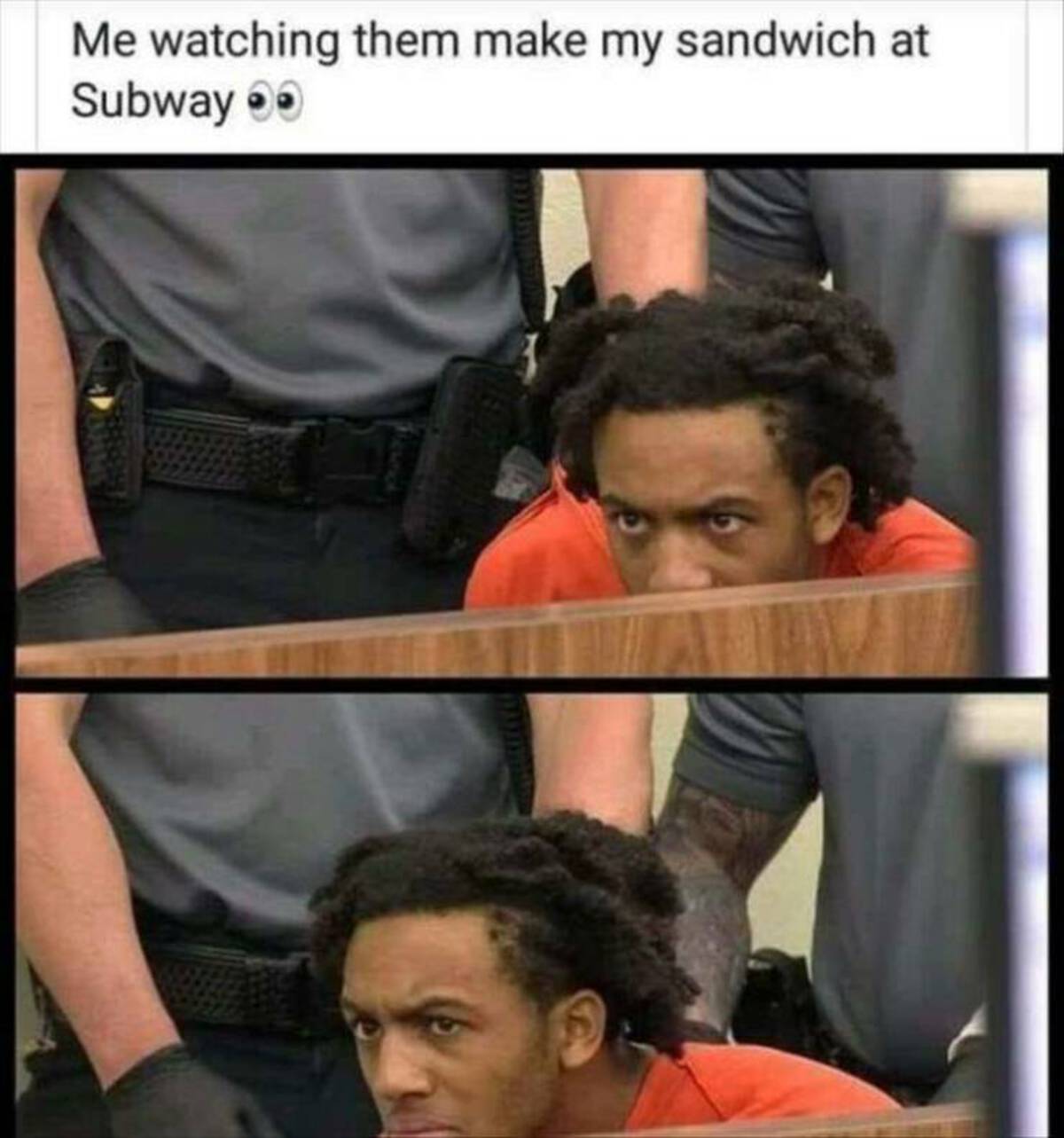 photo caption - Me watching them make my sandwich at Subway