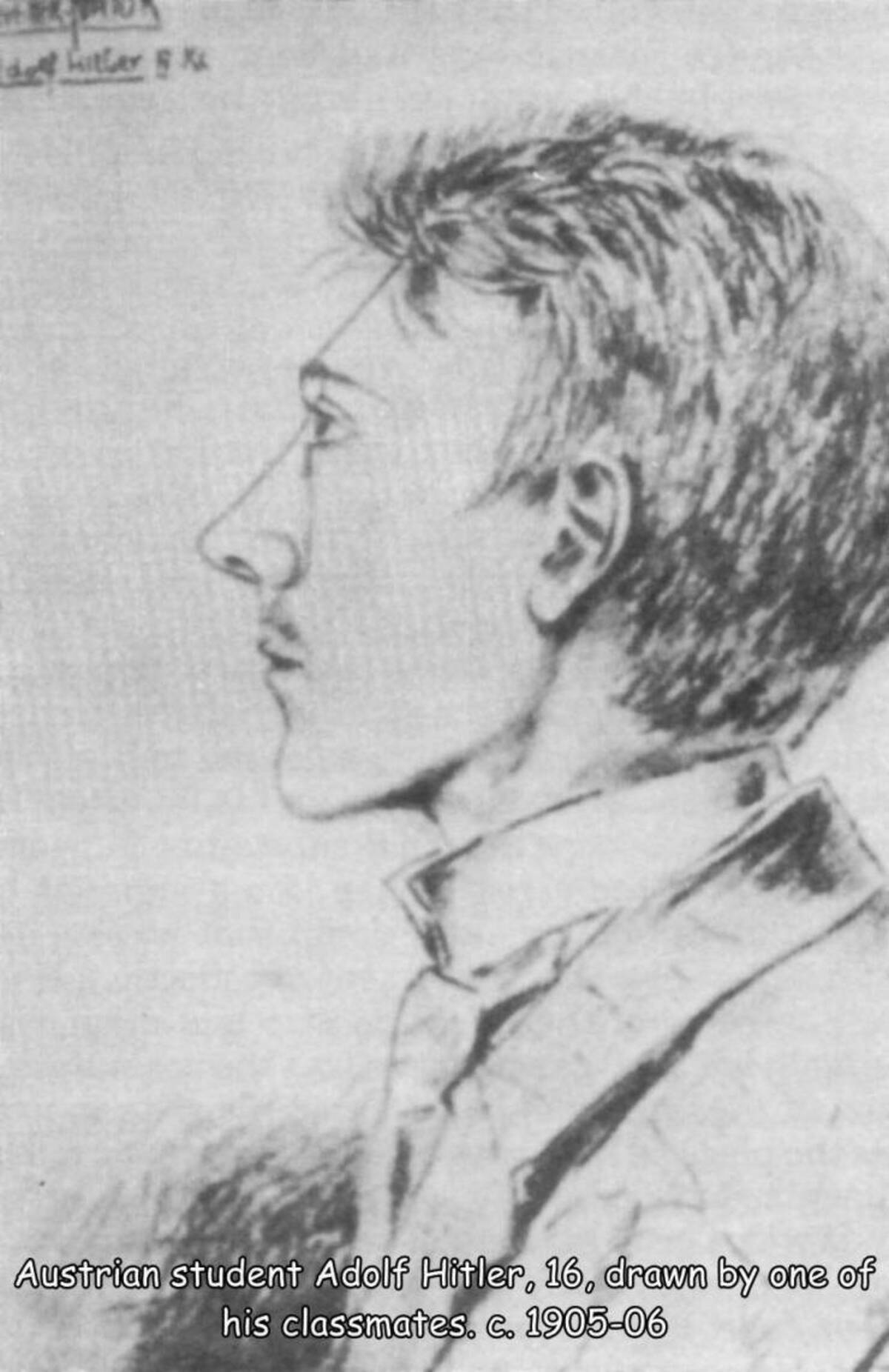 drawing of young hitler - Litter & K Austrian student Adolf Hitler, 16, drawn by one of his classmates. c. 190506