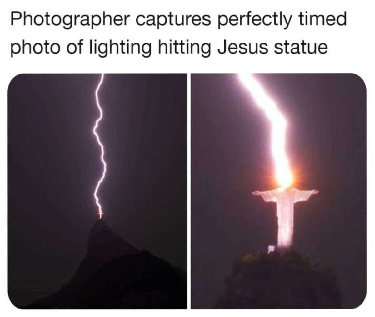 lightning - Photographer captures perfectly timed photo of lighting hitting Jesus statue