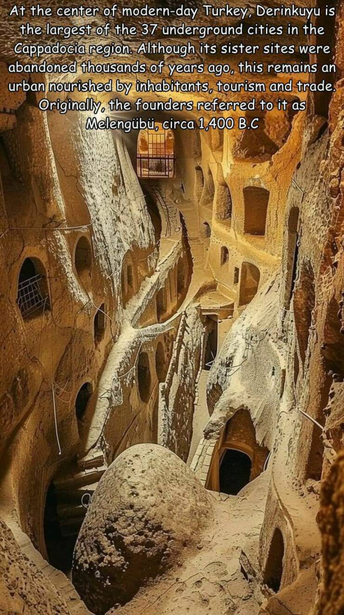 La Sagrada Familia - At the center of modernday Turkey, Derinkuyu is the largest of the 37 underground cities in the Cappadocia region. Although its sister sites were abandoned thousands of years ago, this remains an urban nourished by inhabitants, touris