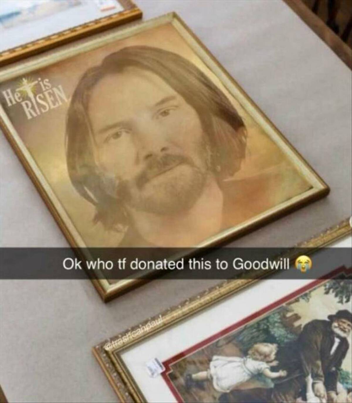 picture frame - He is Risen Ok who tf donated this to Goodwill
