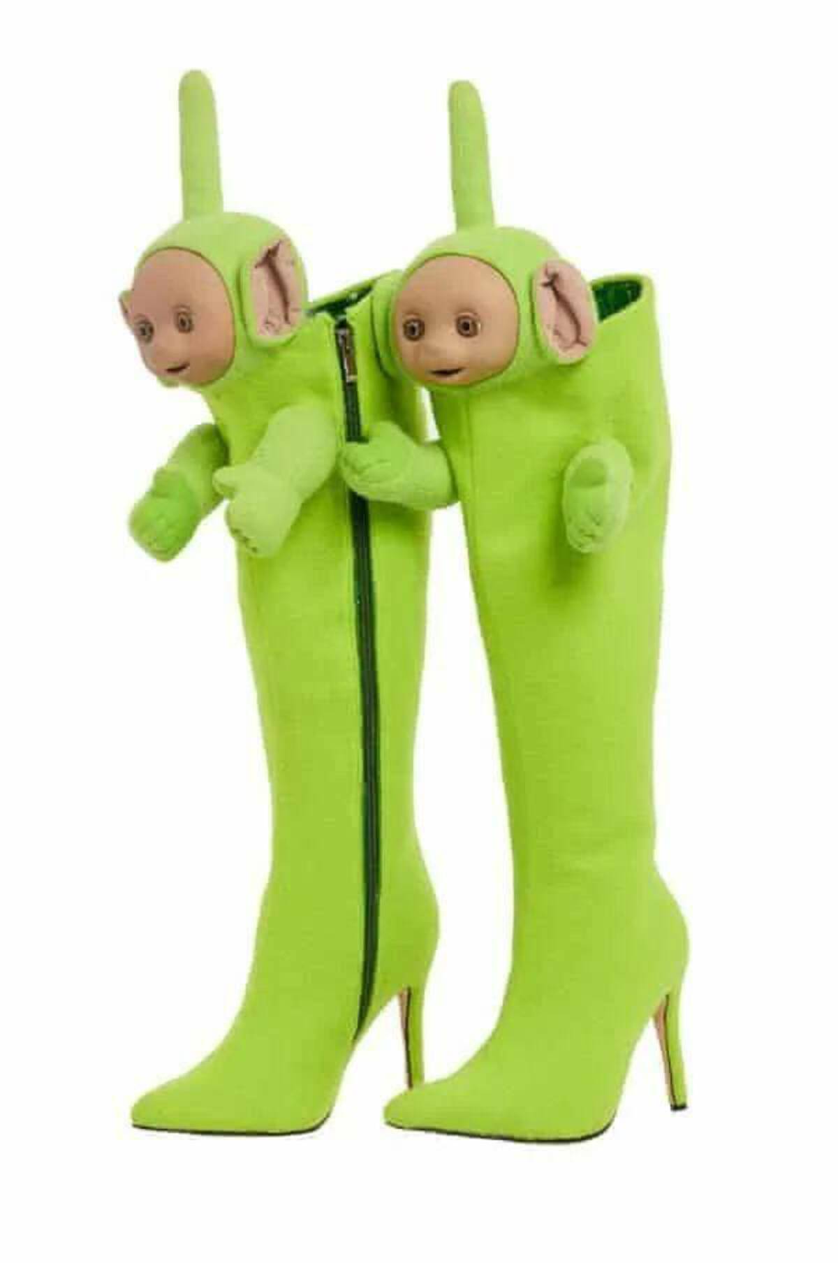 green teletubby boots