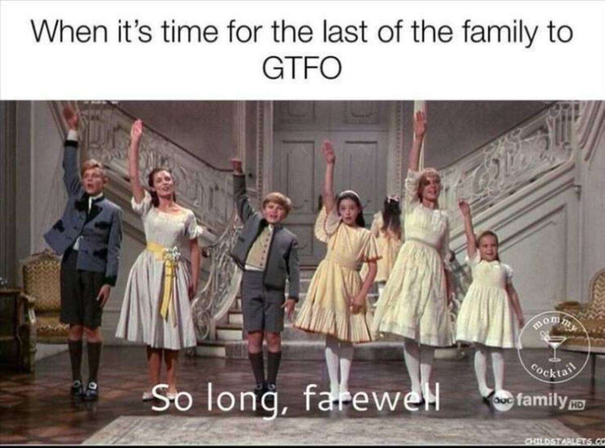 so long farewell auf wiedersehen goodbye meme - When it's time for the last of the family to Gtfo So long, farewel momma Cocktail familyD Childstarlets.Co