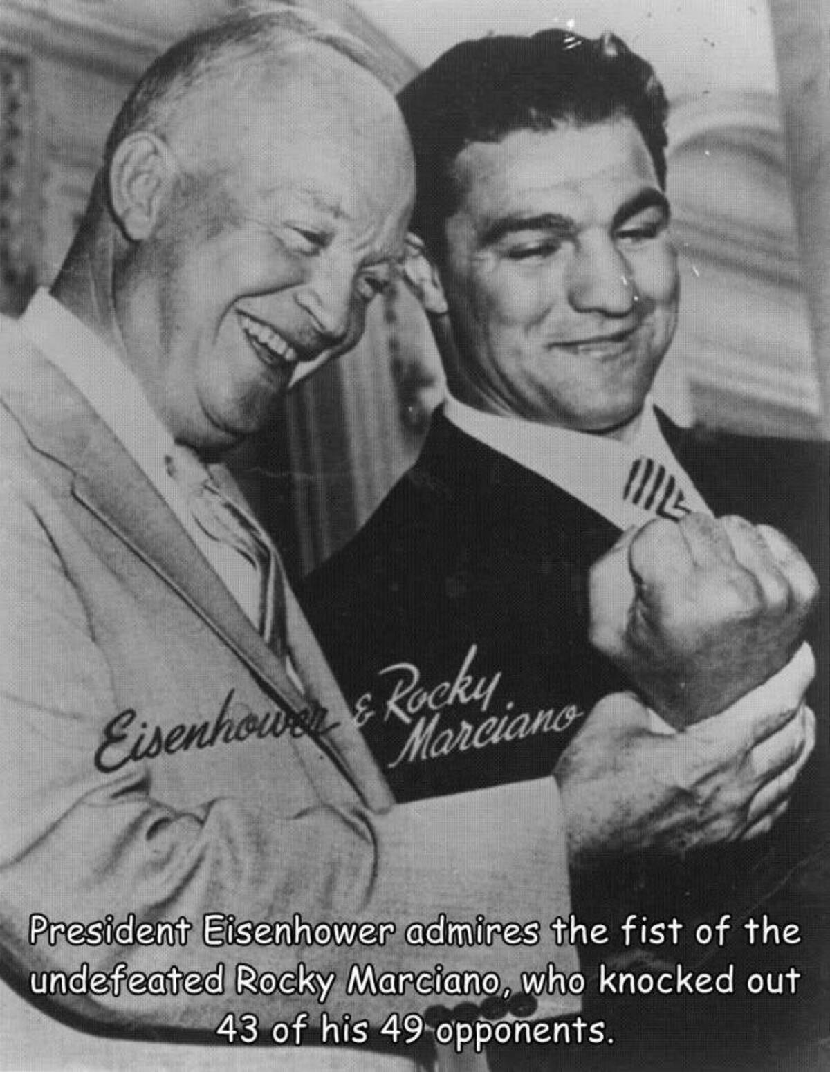 rocky marciano eisenhower - Eisenhower & Rocky Marciano President Eisenhower admires the fist of the undefeated Rocky Marciano, who knocked out 43 of his 49 opponents.