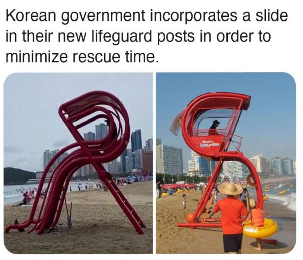 playground slide - Korean government incorporates a slide in their new lifeguard posts in order to minimize rescue time. Mingyulns