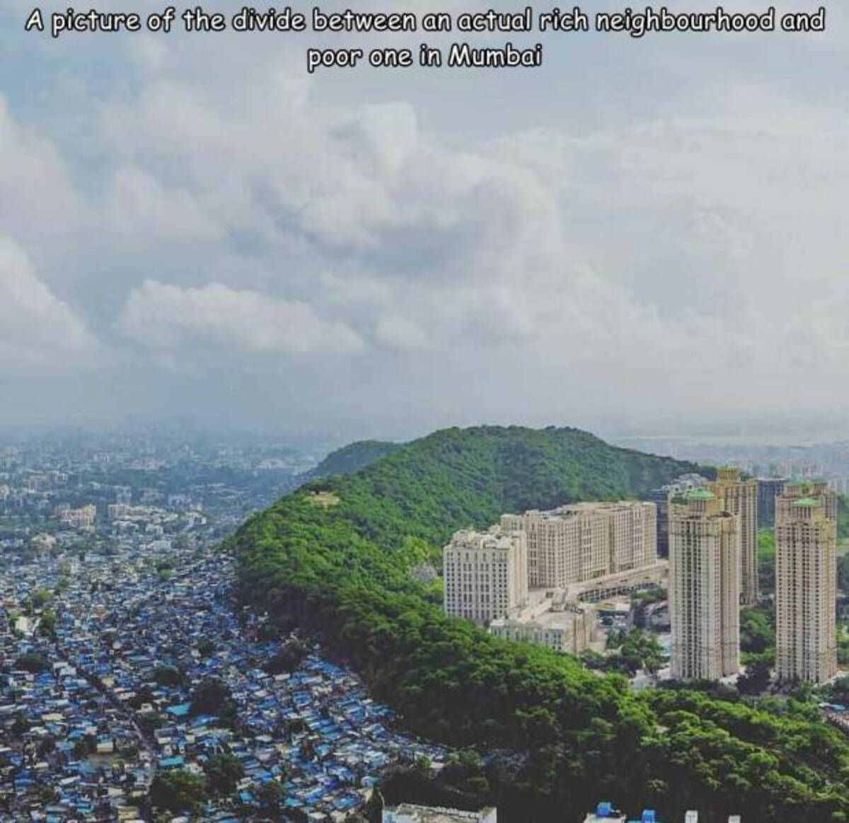 rich poor divide india - A picture of the divide between an actual rich neighbourhood and poor one in Mumbai