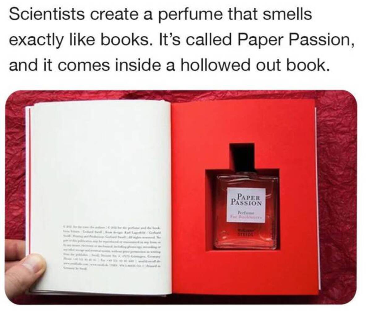 picture frame - Scientists create a perfume that smells exactly books. It's called Paper Passion, and it comes inside a hollowed out book. Paper Passion Perfume For Proce Stride