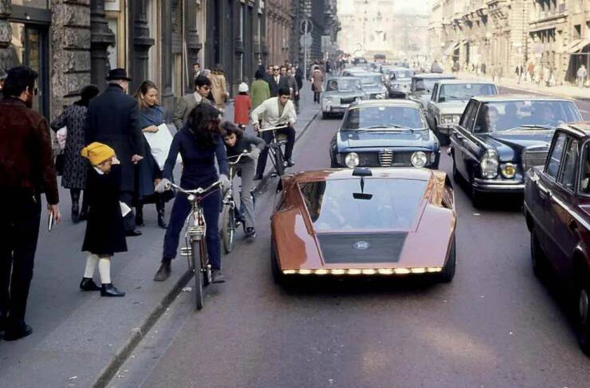lancia stratos zero on the streets of milan in 1970